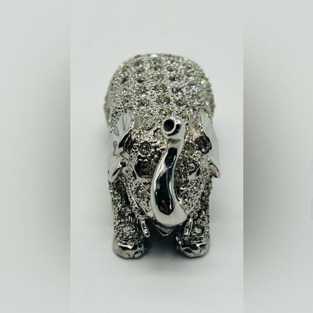 Vintage silver jeweled elephant mini statue / pill holder.